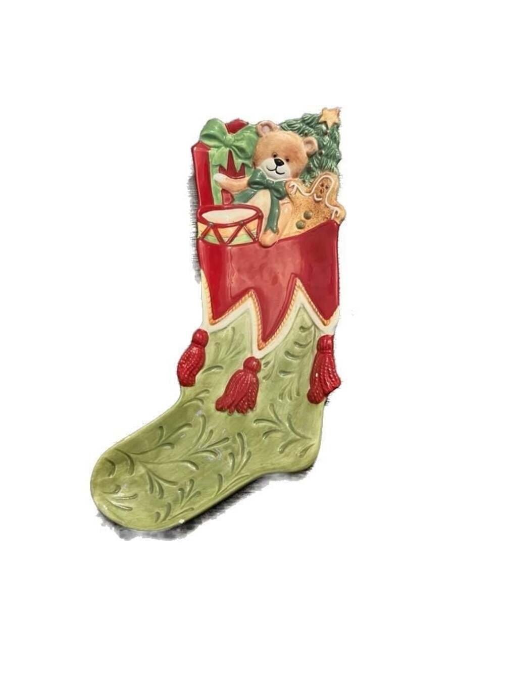 Fitz and Floyd Christmas Snack Therapy Stocking Serving Tray
